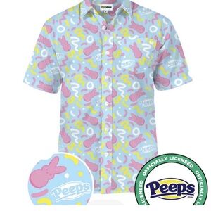 NEW MEN'S PEEPS® SUGAR ME SQUIGGLED EASTER BUNNY BUTTON DOWN SHIRT- SIZE M